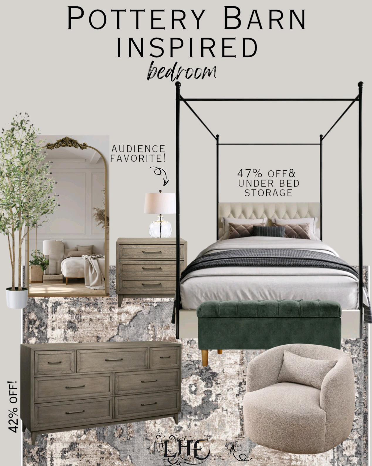 Designer looks for less! Everything but the floor mirror is Pottery Barn inspired! The floor mirror is an anthropology dupe 🙌. . . Shop by clicking the thumbnails below 👇... bedroom inspo, pottery Barn, designer looks for less, bedroom, bedroom furniture, bedroom inspo, bedroom rug, bedroom bench, bedroom lamp, bedroom chair, designer inspired, farmhouse bedroom, affordable rugs, affordable bedroom, affordable nightstands, canopy bed, farmhouse bedroom furniture, farmhouse bedroom inspo, modern farmhouse bedroom, modern farmhouse bedroom furniture, storage ottoman, storage bench, swivel chair, accent chair, dresser, modern farmhouse dresser, floor mirror, oversized floor mirror, bedroom lamp, olive tree, bedroom decor 

#LTKHome #LTKSaleAlert #LTKStyleTip