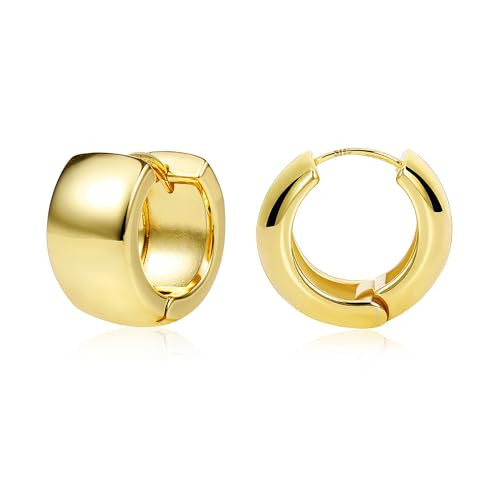 Gold Chunky Hoop Earrings for Women Sterling Silver Thick Gold Hoop Earrings Small Huggie Hoops Fashion Jewelry | Amazon (US)