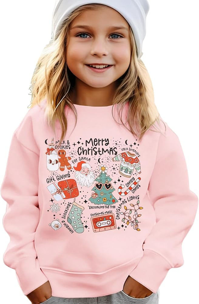 Christmas Sweatshirt for Toddler Baby Girls Merry Xmas Shirt Cute Doodle Graphic Crewneck Pullove... | Amazon (US)