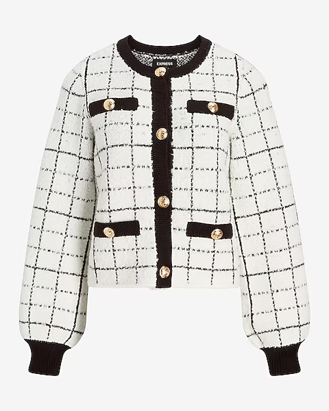 Plaid Novelty Button Sweater Jacket | Express