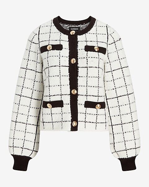 Plaid Novelty Button Sweater Jacket | Express