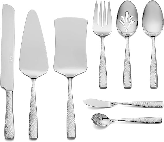 Hudson Essentials Hammered 18/10 Stainless Steel Hostess Serving Utensil Set, 8-Piece Set with Ca... | Amazon (US)