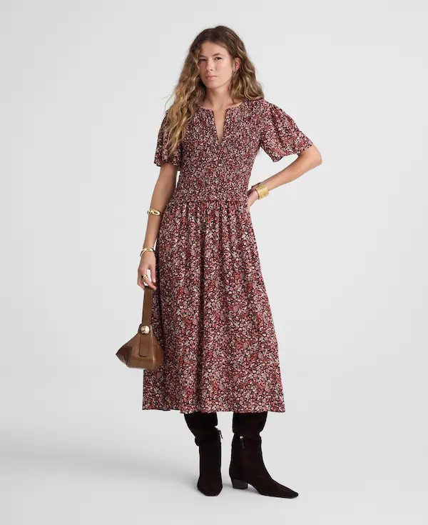 Zip-Front Flutter-Sleeve Midi Dress in Floral | Madewell | Madewell