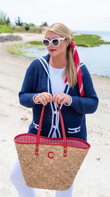 Nautical vibes this weekend. Isn’t this tote the cutest?! Also, love this blue and white sweater & red scarf for spring and summer. 

#LTKSaleAlert #LTKOver40 #LTKFindsUnder100