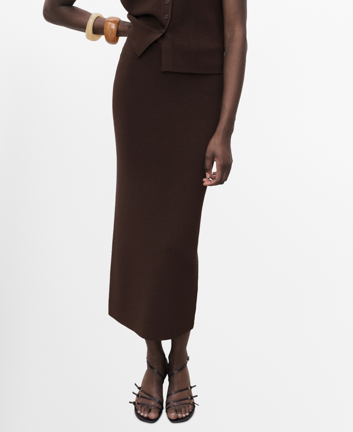 Mango Women's Fine Knit Midi Skirt - Chocolate | Macy's
