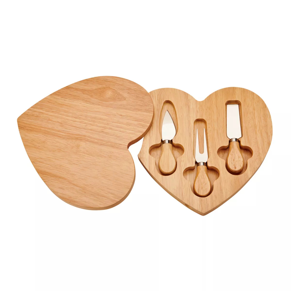 Slickblue Heart-Shaped Rubber Wood Cheese Board with Hidden Drawer & 3 Stainless Steel Tools | Target