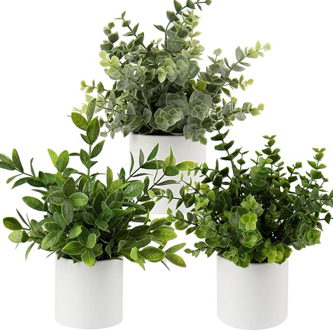 Briful Mini Fake Plants Set of 3 Small Faux Plant Eucalyptus Rosemary Greenery Potted Plants Arti... | Amazon (US)