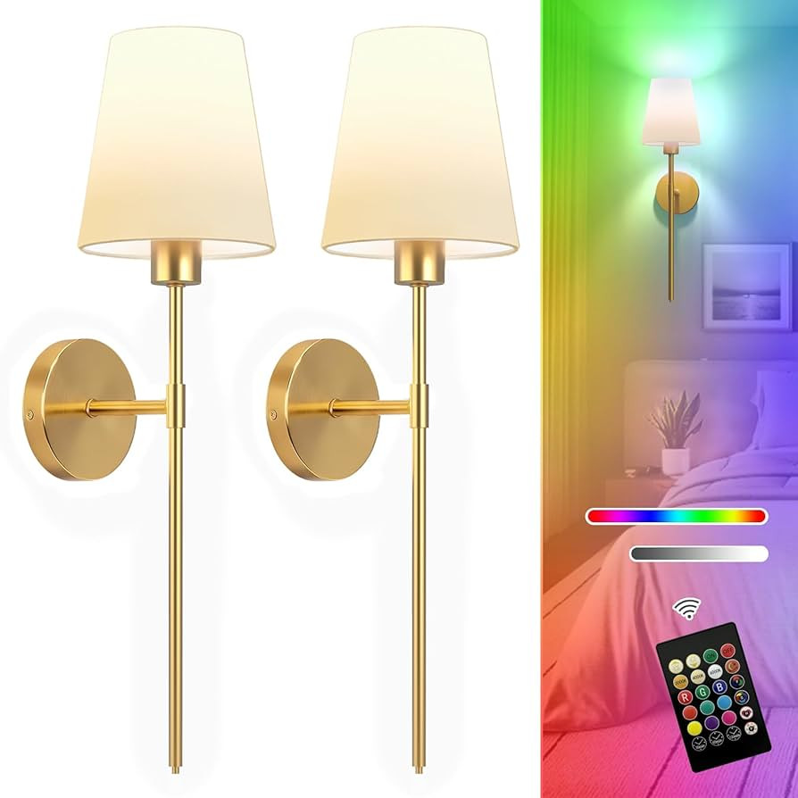 Battery Operated Wall Sconces Set of Two, Gold Wireless Wall Lights with 5200mAh Dimmable Bulbs a... | Amazon (US)