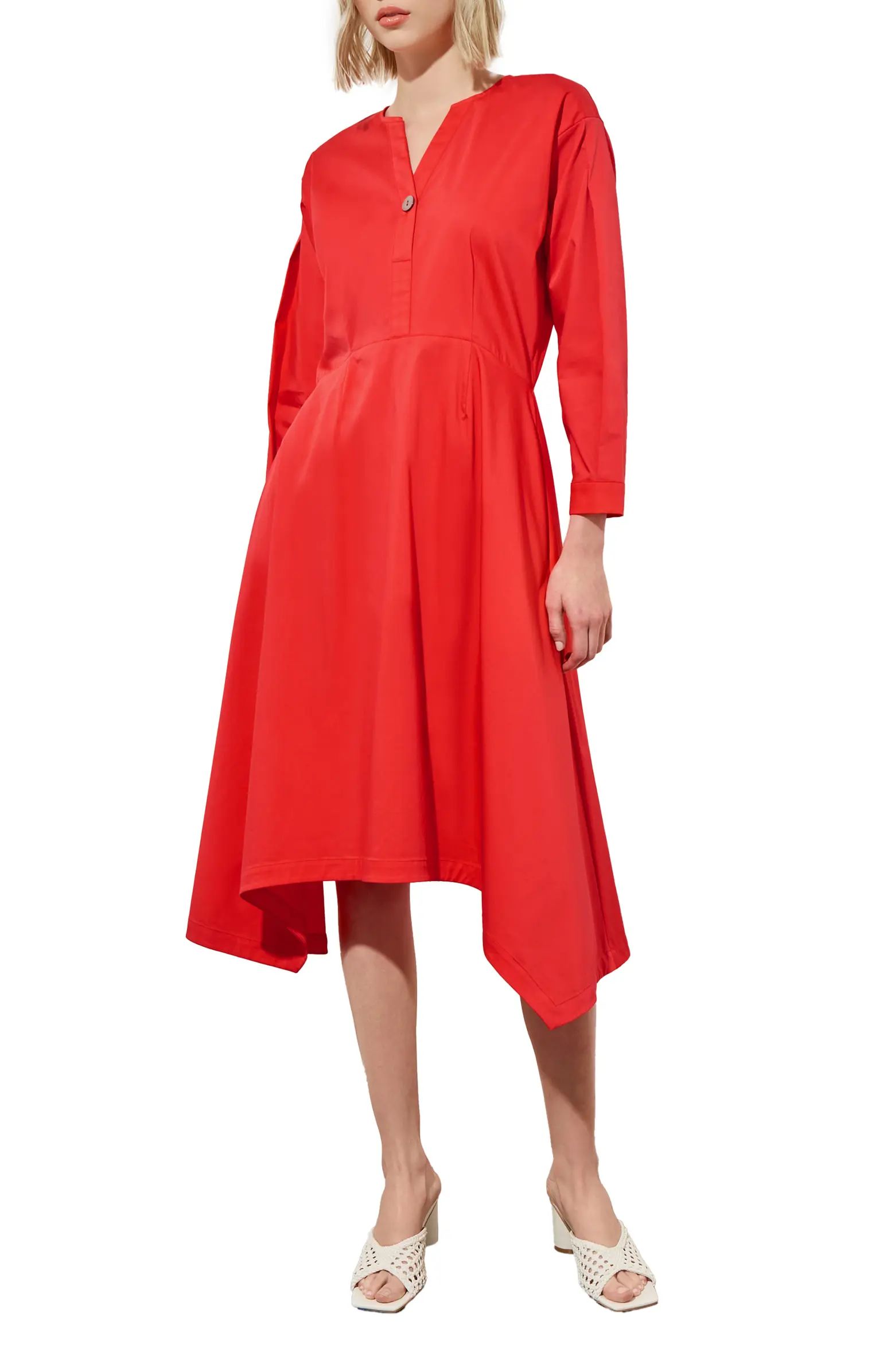Long Sleeve Asymmetric Hem Cotton Blend Dress | Nordstrom