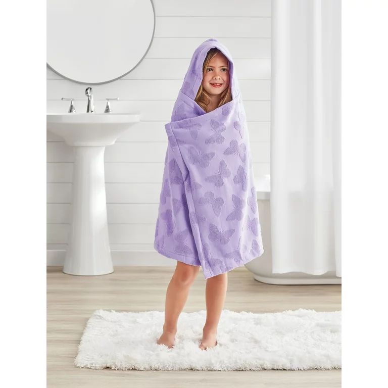 Your Zone Kids Purple Butterfly Cotton Hooded Towel | Walmart (US)