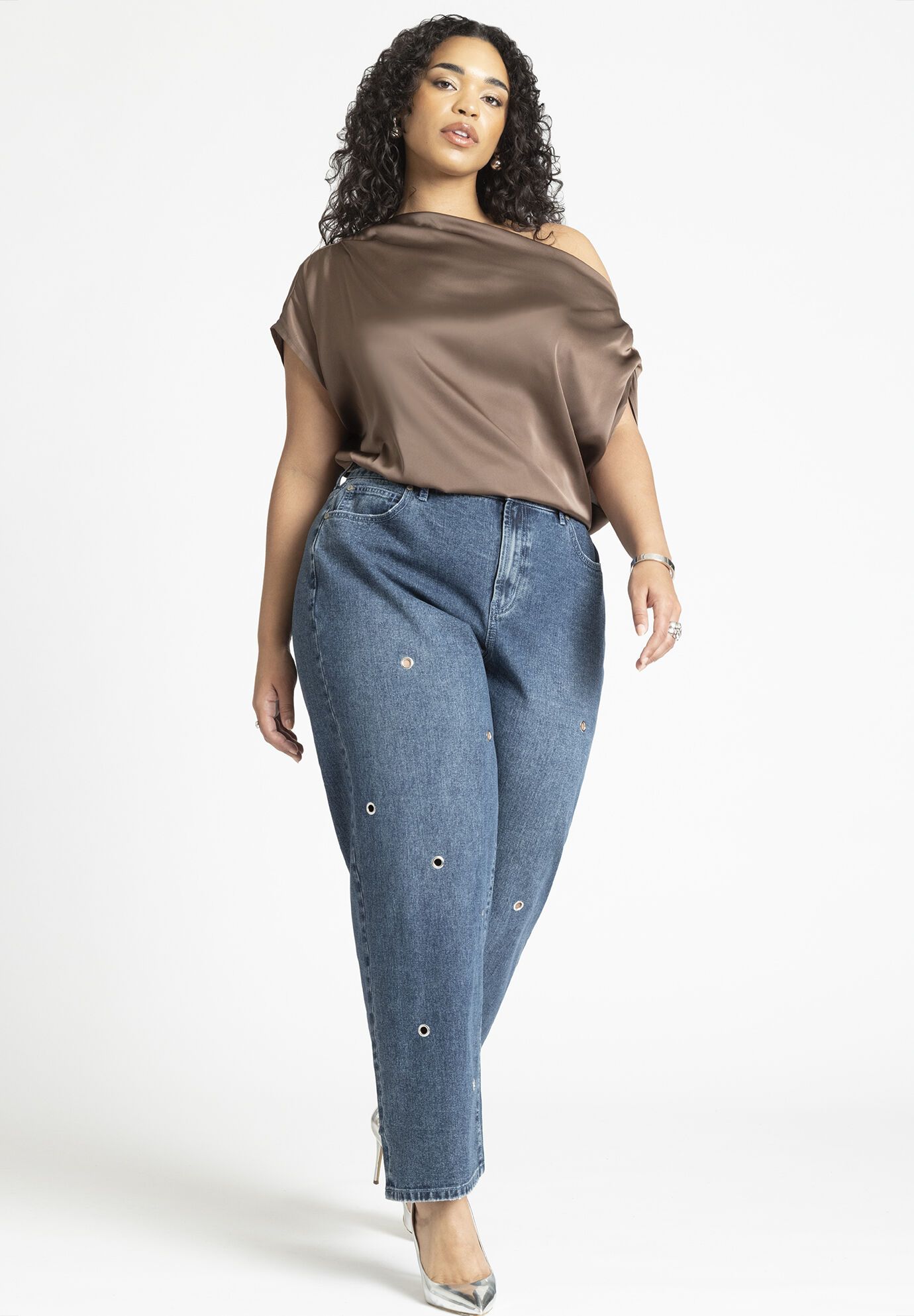 High Rise Loose Grommet Jean | Eloquii