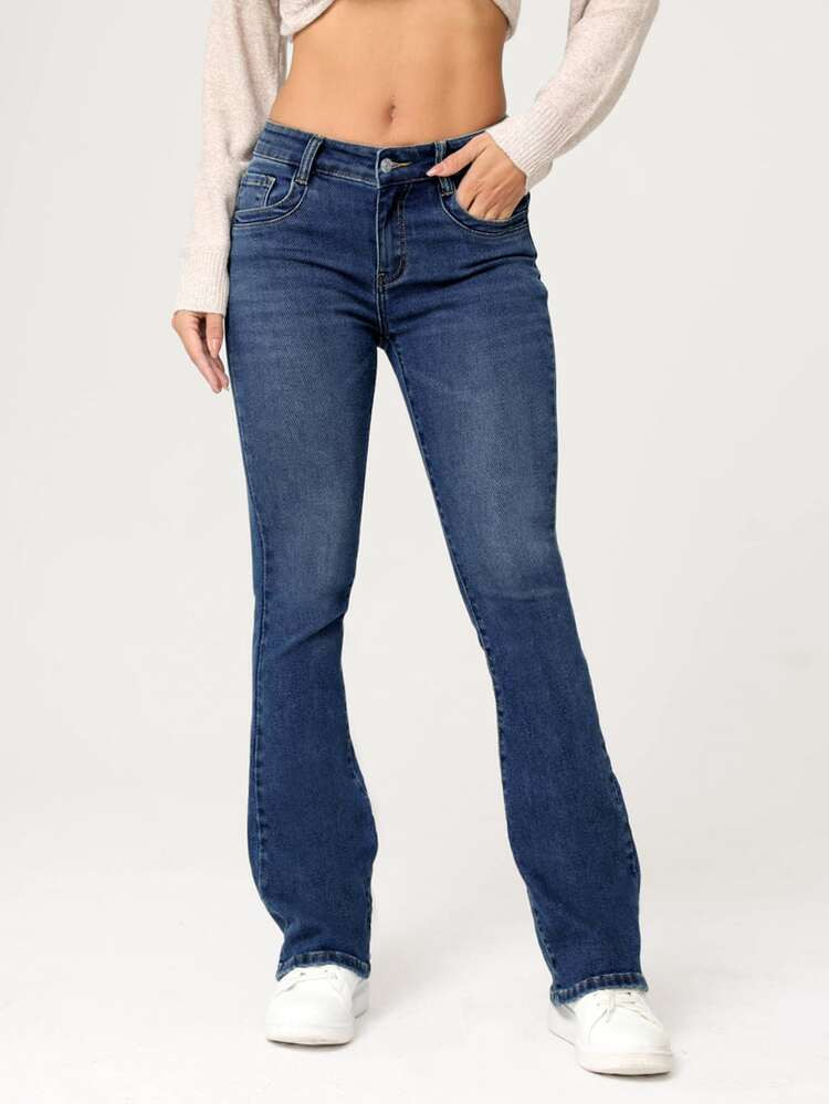 New
     
      SHEIN BLUES Drop Waist Bootcut Leg Wool Denim Jeans | SHEIN