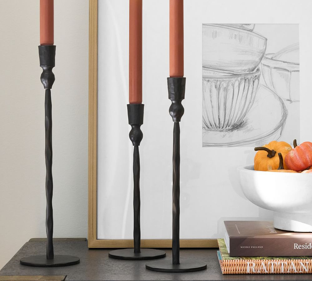 Poconos Hammered Taper Candleholders, Set of 3 - Bronze | Pottery Barn (US)