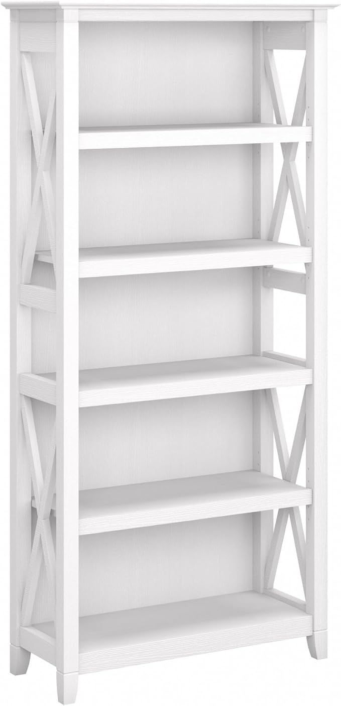 Bush Furniture Key West Tall 5 Shelf Bookcase in Pure White Oak | Amazon (US)