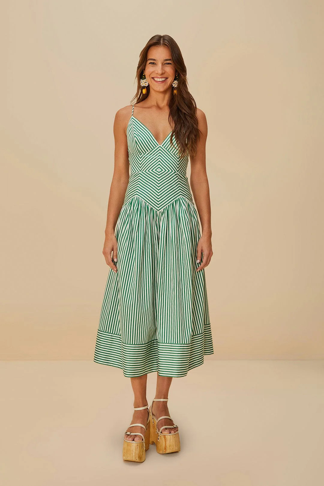 Bicolor Stripes Organic Cotton Midi Dress | Farm Rio UK