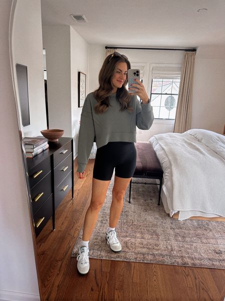 have this pullover in so many colors. It's the perfect lightweight material for spring! I am wearing a size S in the pullover & biker shorts.

#LTKfitness #LTKActive