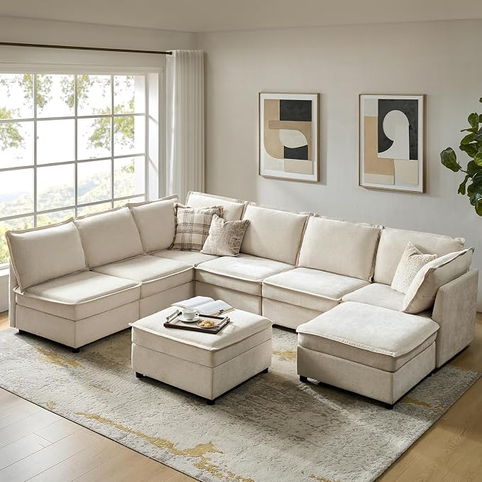 HULALA HOME Modular Sectional Sofa, Oversized 8 Seat U Shaped Couch with Storage Ottoman, Comfy C... | Amazon (US)