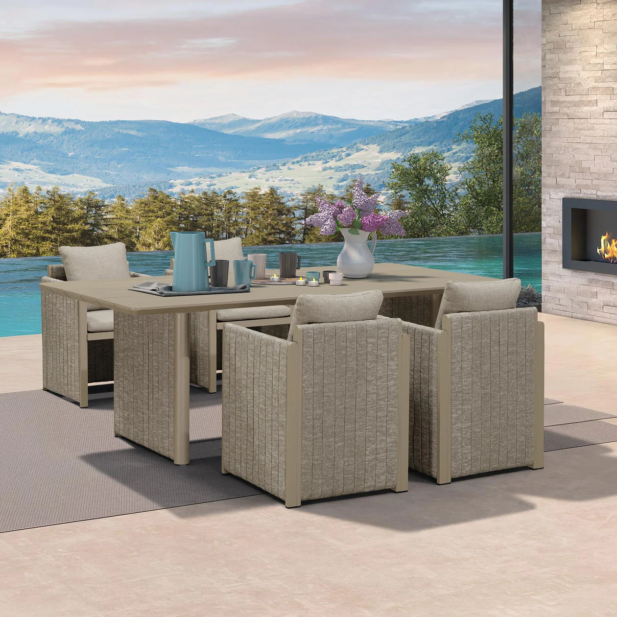 PURPLE LEAF Sanori Patio Dining Set Modern Large Weather-Resistant Table and Aluminum Chairs with... | Purple Leaf