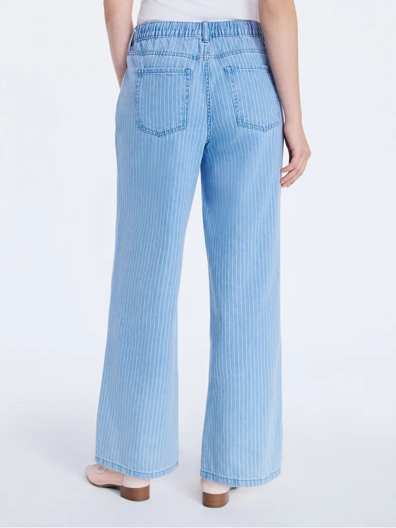 Free Assembly Women's and Women's Plus Striped Wide Leg Relaxed Jeans with Elastic Waist, Sizes X... | Walmart (US)