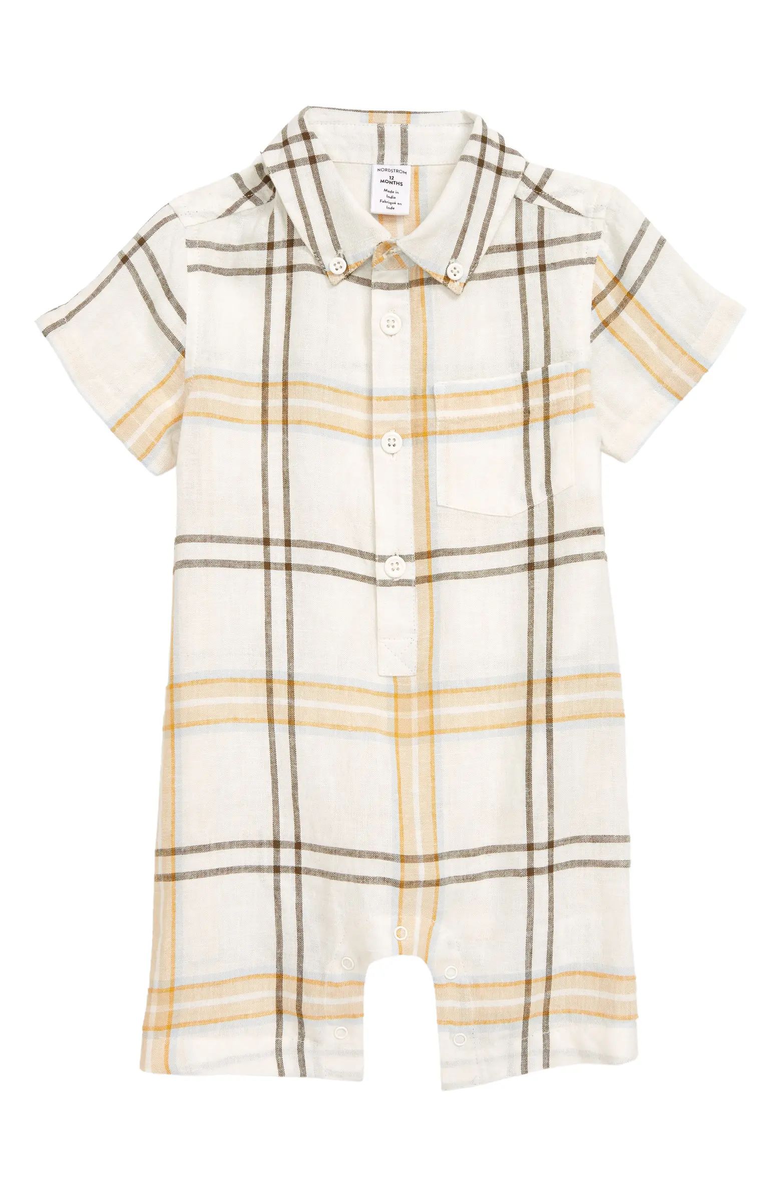 Matching Family Moments Plaid Linen Blend Romper | Nordstrom