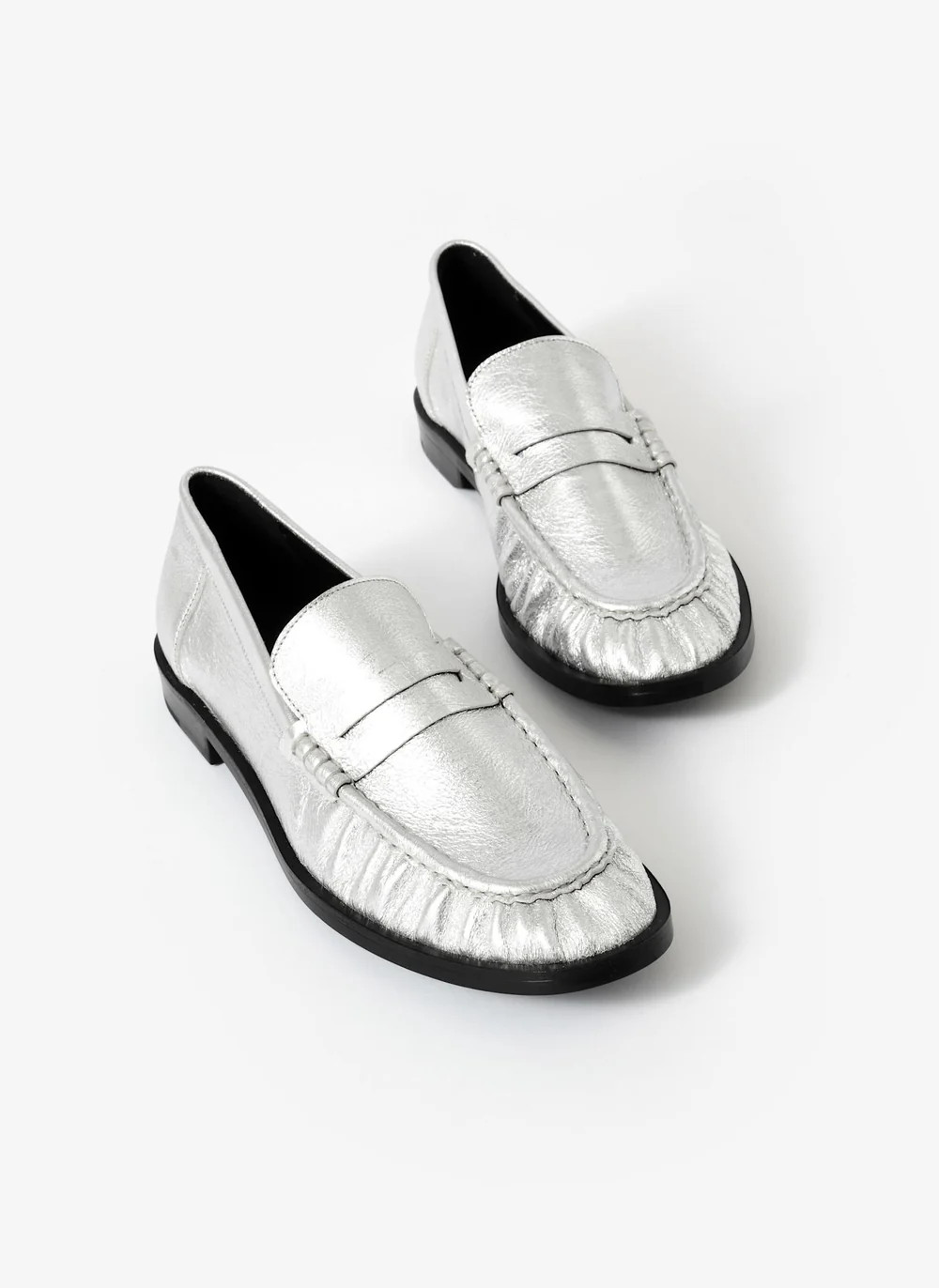 Gigi Silver Leather Loafers | Mint Velvet