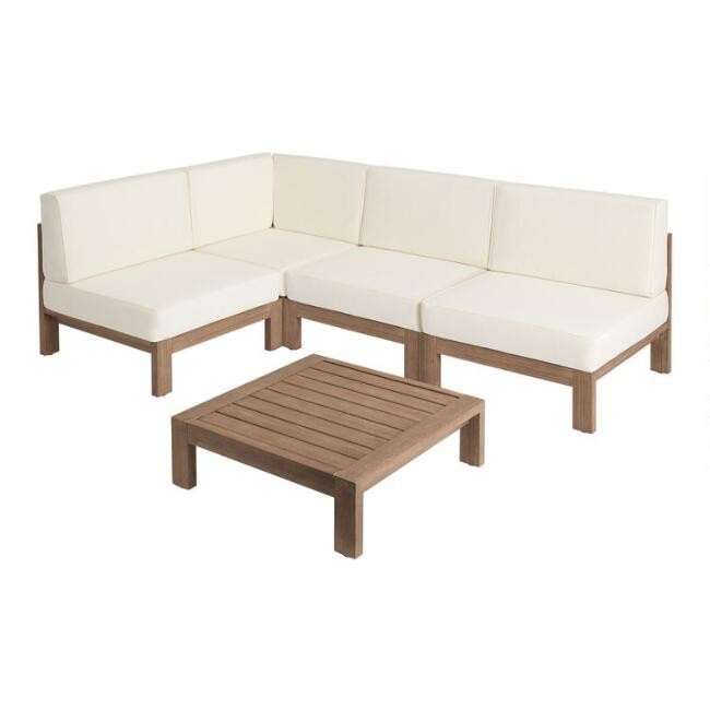 Eucalyptus Segovia 5 Piece L Modular Outdoor Sectional Sofa | World Market