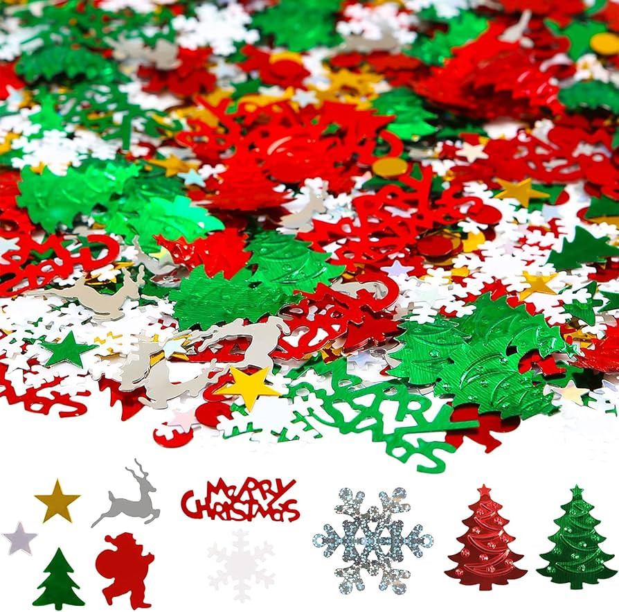 Christmas Confetti 3.5 OZ Christmas Table Glitter Confetti Mix Foil Snowflake,Pentagram,Santa Cla... | Amazon (US)