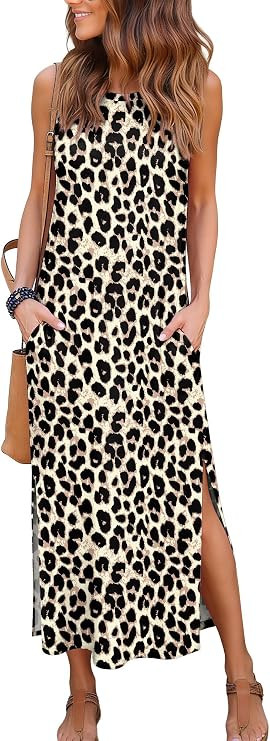 RUMIA Women's Maxi Dresses Casual Summer Elegant Side Slit Dress with Pockets (S-XXL) | Amazon (US)