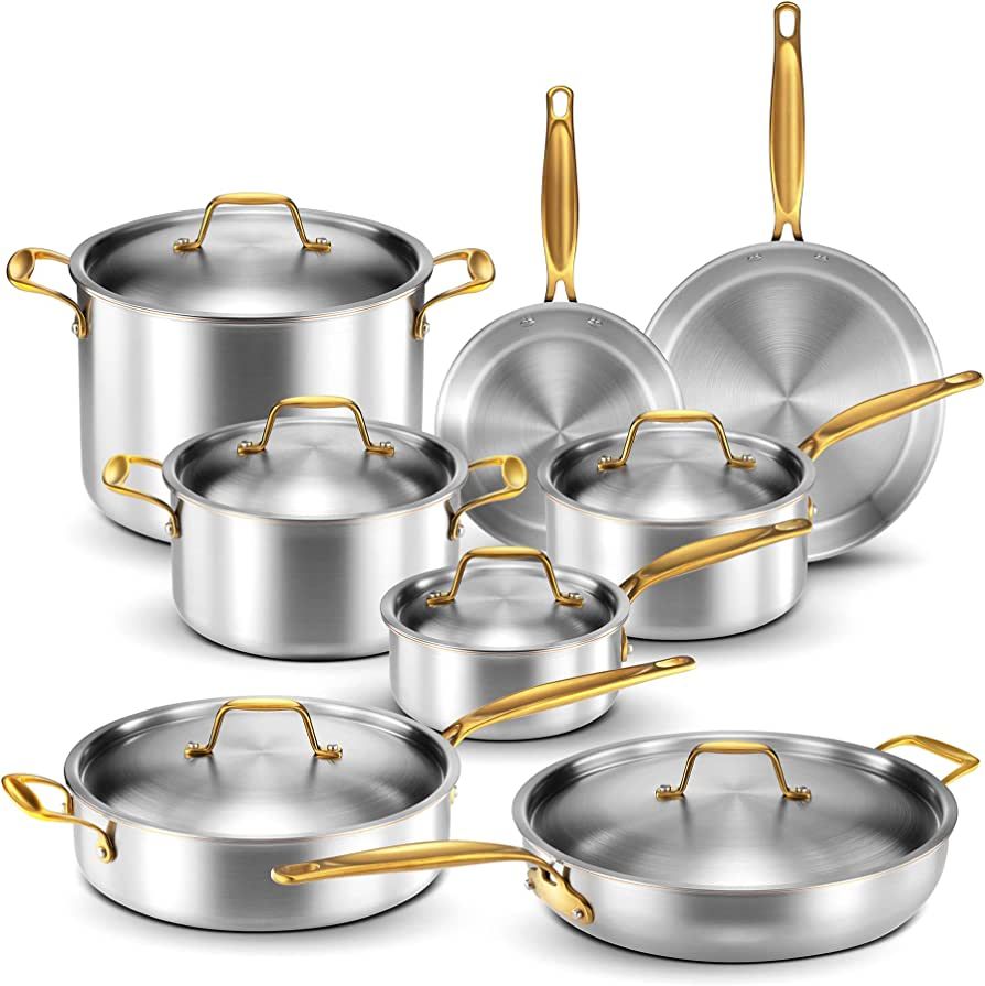 Legend 14 pc Copper Core Stainless Steel Pots & Pans Set | Pro Quality 5-Ply Clad Cookware | Prof... | Amazon (US)
