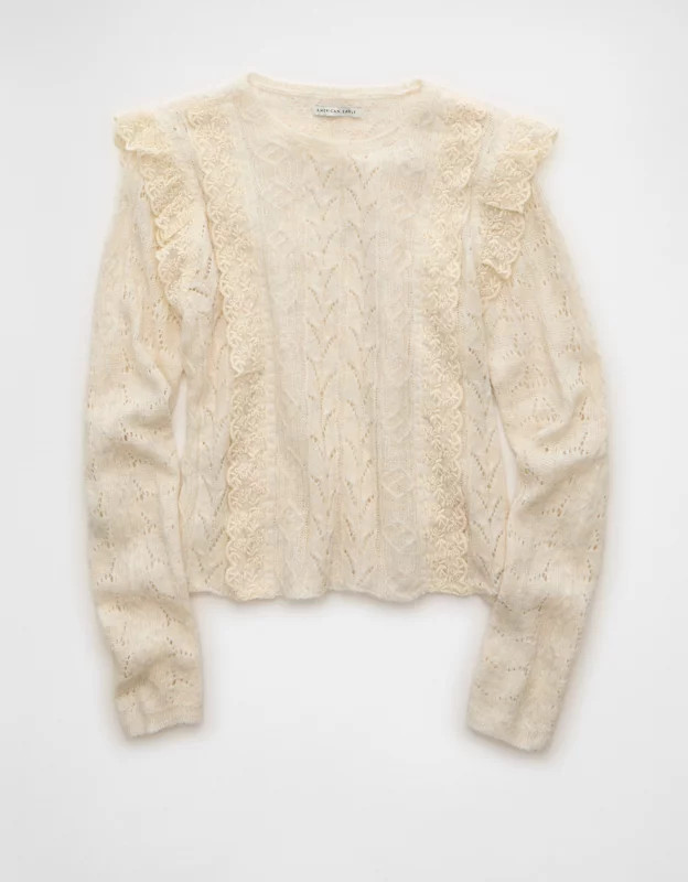 AE Lightweight Knit Ruffle Sweater | American Eagle Outfitters (US & CA)