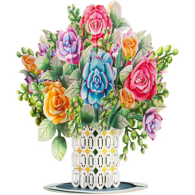 Paper Love 3D Pop Up Flower Bouquet, with Roses and Succulent Forever Flowers Keepsake, For All Occasion or Just Because - Oversized 10" x 7" Cards | Target