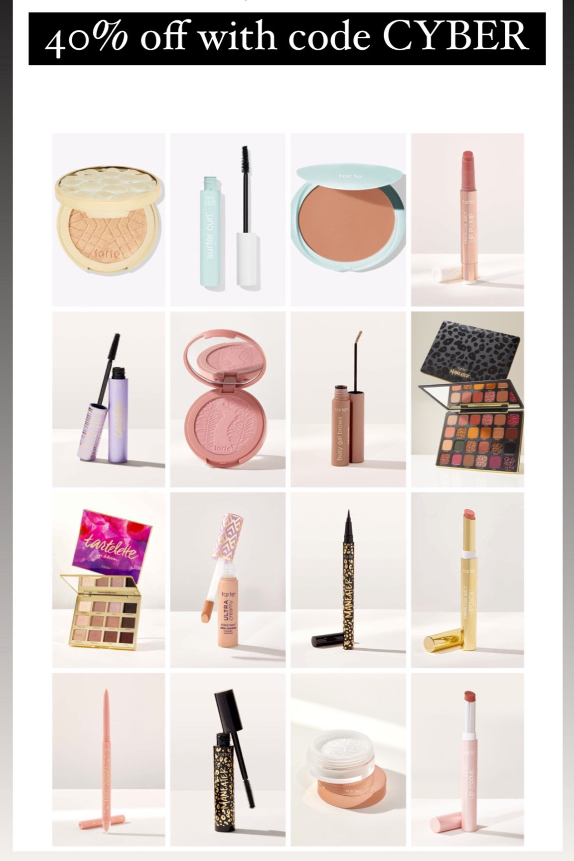 Tarte 40% off with code CYBER

#LTKbeauty #LTKsalealert #LTKunder50