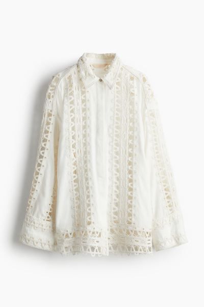 Embroidered Linen-blend Shirt - White - Ladies | H&M US | H&M (US + CA)
