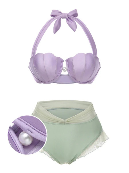 Lavender 1970s Mermaid Shell Halter Bikini Set | Retro Stage