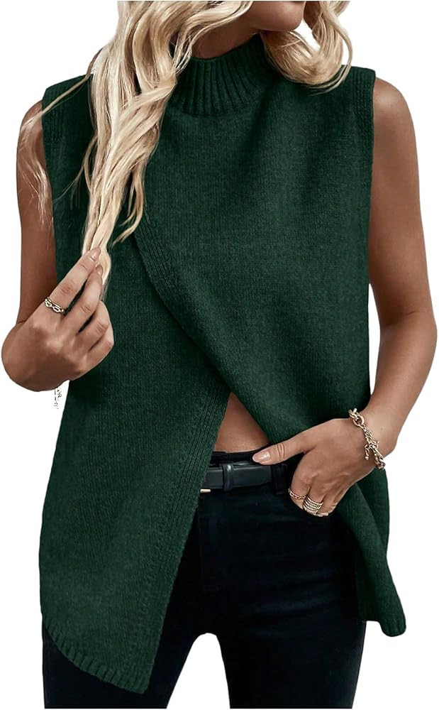Verdusa Women's Sweater Vest Mock Neck Fall Sweaters Business Casual Outfit | Amazon (US)