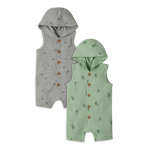 Modern Moments by Gerber Baby Boy Waffle Rompers with Hood, 2-Pack (0/3 Months - 24 Months) | Walmart (US)