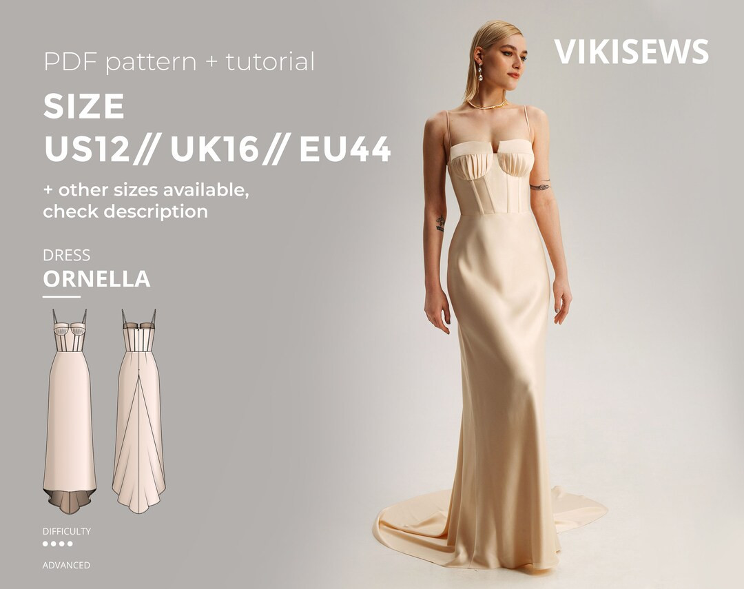 Ornella Dress Sewing Pattern With Tutorial Size US 12 UK 16 EU 44 - Etsy | Etsy (US)
