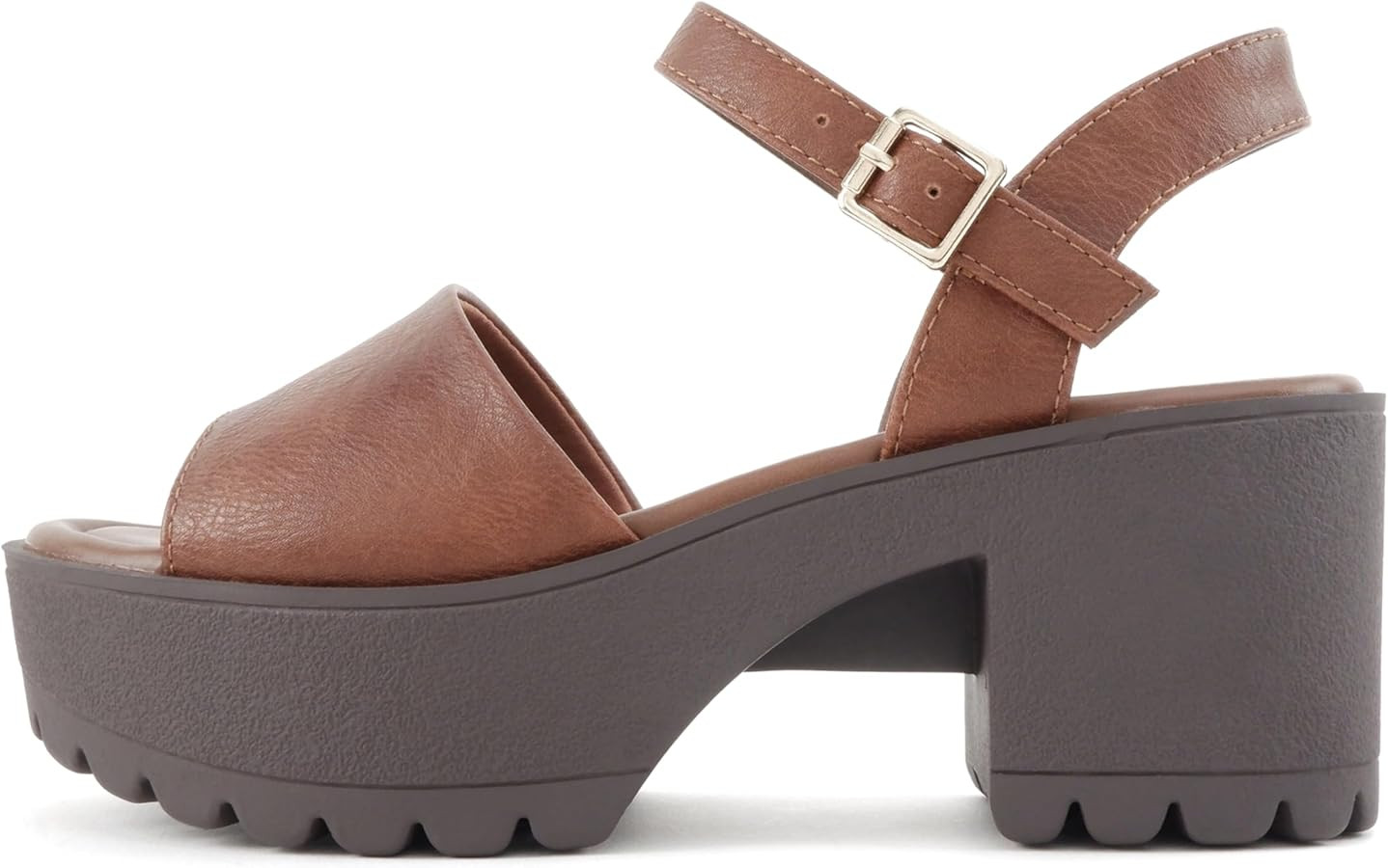 Soda “Stacie” ~ Women Open Toe Lug Sole Mid Block Heeled Sandals with Adjustable Ankle Strap | Amazon (US)