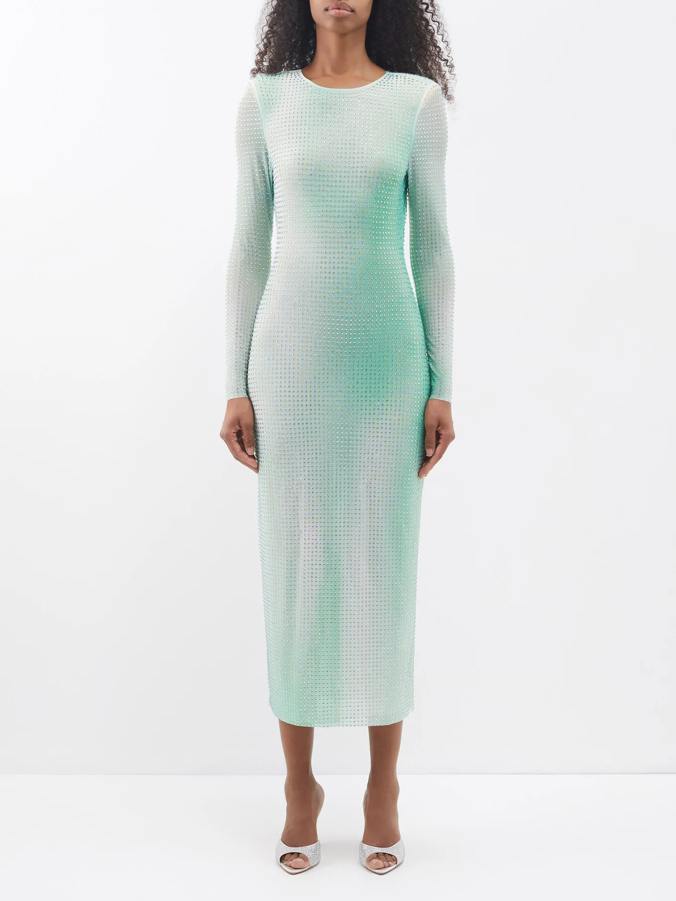 Crystal-embellished gradient-mesh midi dress | Matches (US)