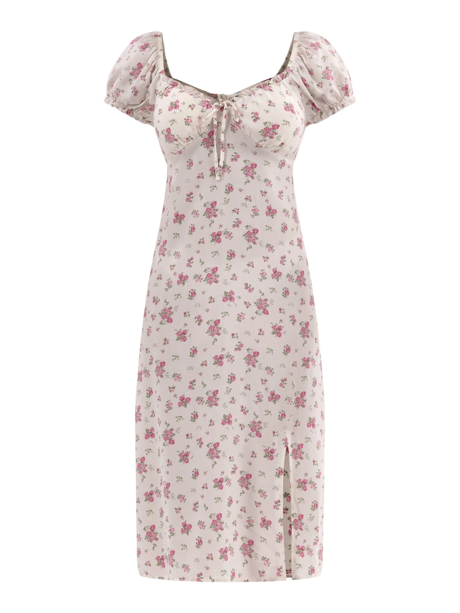 No Boundaries Midi Dress with Puff Sleeves, Women's | Walmart (US)