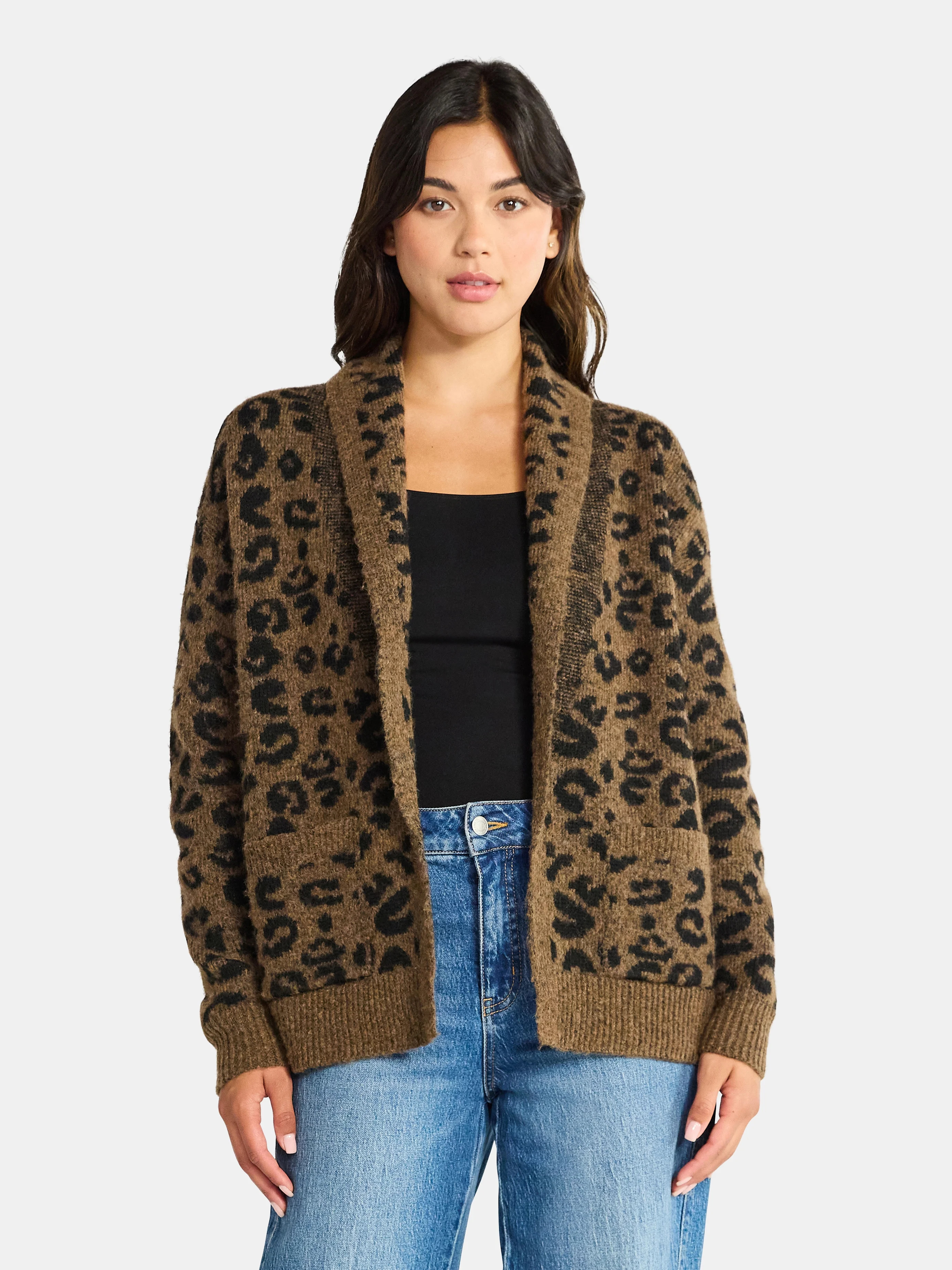 Time and Tru Women's Fuzzy Cardigan Sweater, Lightweight, Sizes XS-XXXL | Walmart (US)