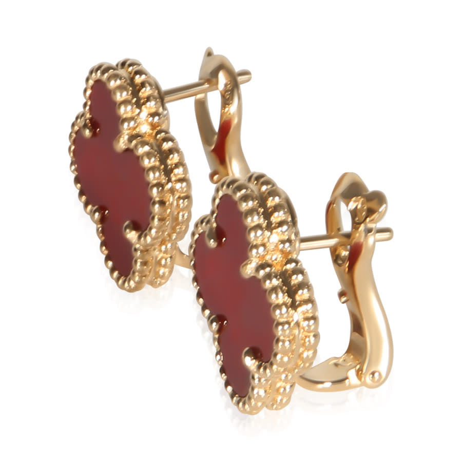 Pre-Owned Van Cleef & Arpels Yellow Gold Carnelian Vintage Alhambra Earrings | Jomashop.com & JomaDeals.com