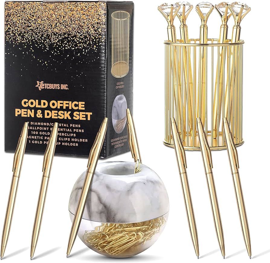 Diamond Gold Pens- Gold Fancy Pens for Women, Pen with Diamond on Top, Office Decor for Women, Me... | Amazon (US)