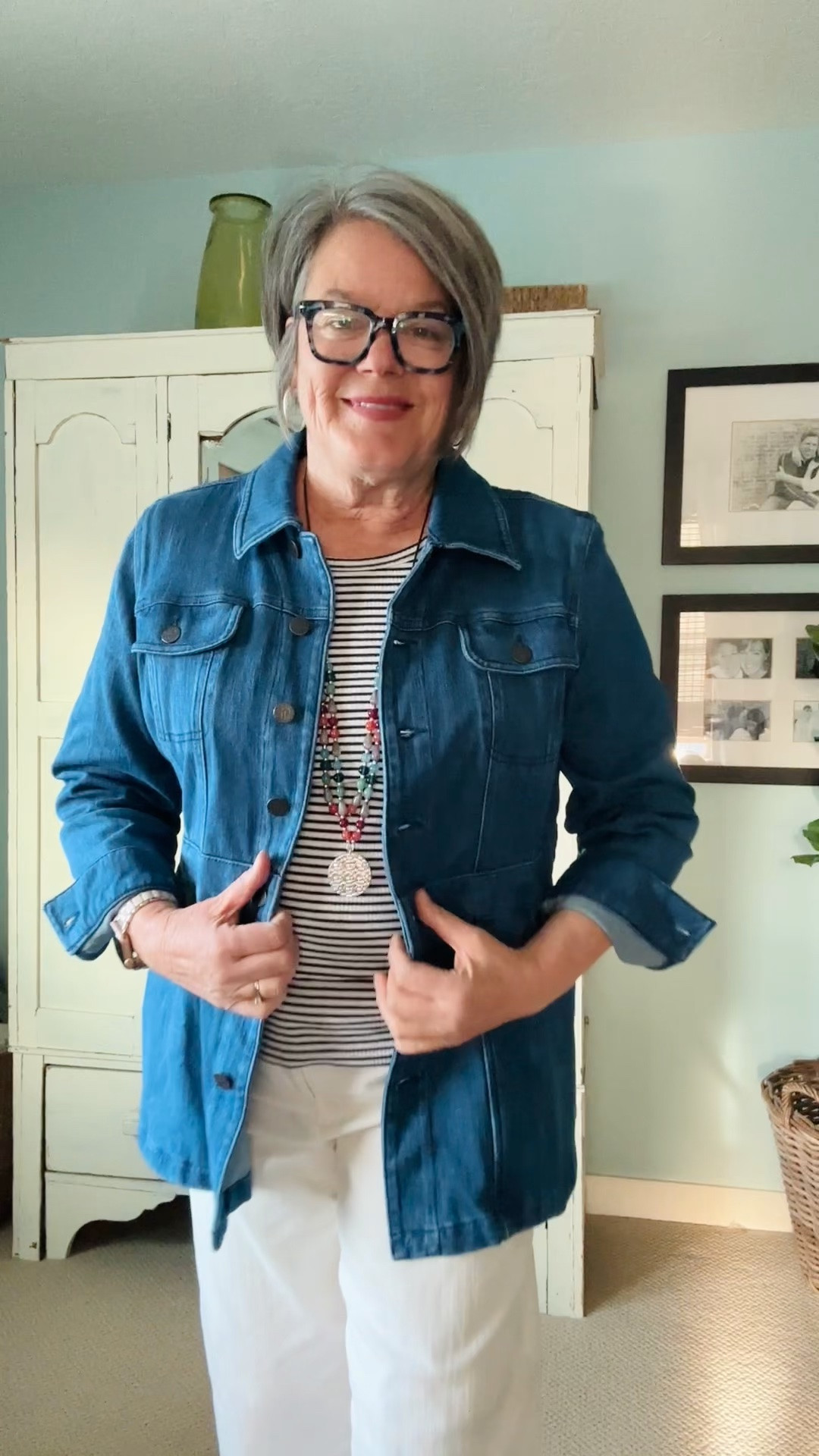 You will love this denim jacket because it is a stretchy knit denim jacket that is longer in length.. so flattering for us over 50 gals! Softer and stretchier is this @coldwatercreek  supremely comfortable cotton/spandex knit denim, this styled-up Urban Trails jacket is updated with a set-in waist panel and longer length. #longerdenimjacket #over50denimjacket #LTKMidsize

#LTKootd