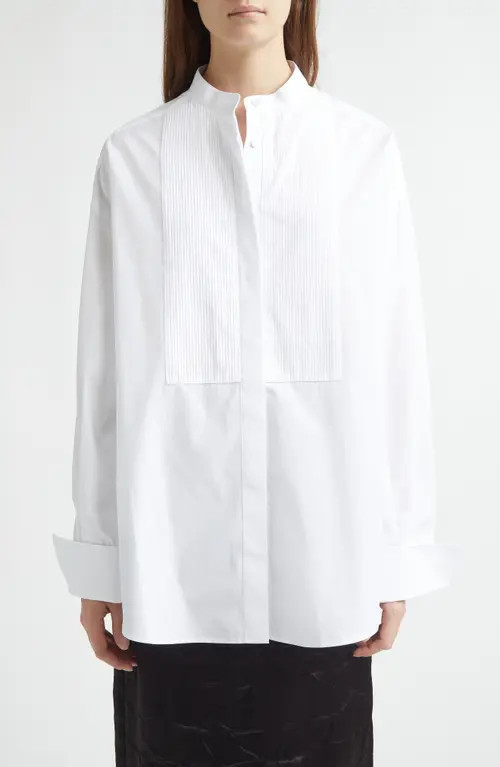 NACKIYÈ Tux Oversize Cotton Poplin Tuxedo Shirt in Kaimak at Nordstrom, Size 4 Us | Nordstrom