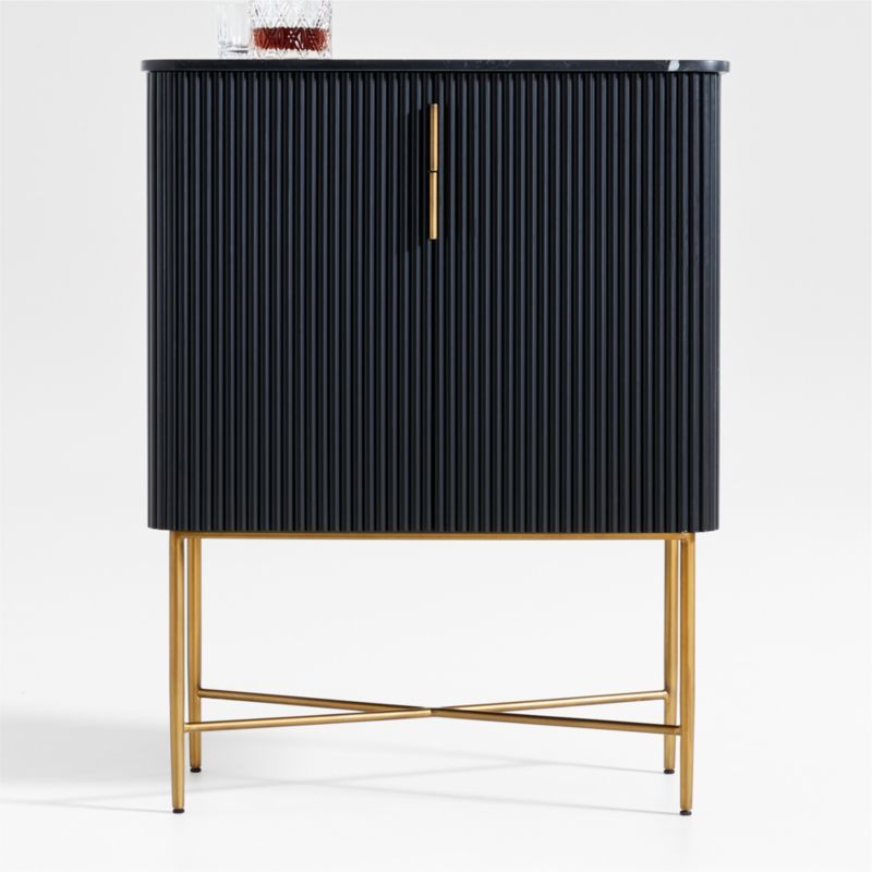 Fayette Black Nero Marquina Fluted Bar Cabinet with Storage + Reviews | Crate & Barrel | Crate & Barrel