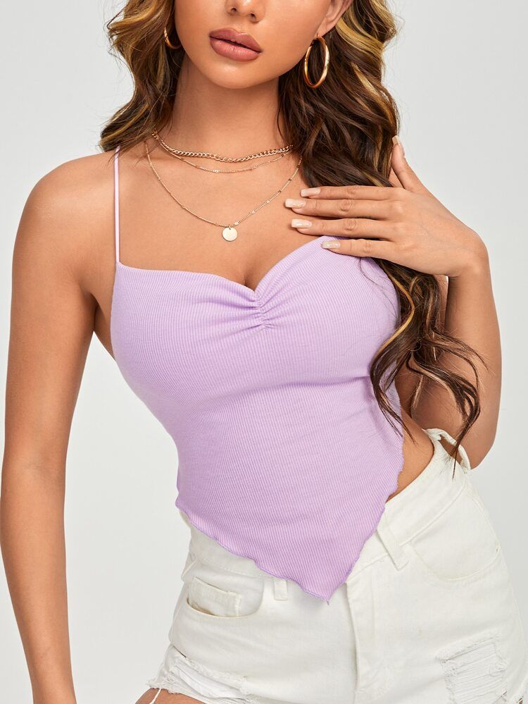 SHEIN PETITE Tie Back Asymmetrical Hem Cami Top | SHEIN