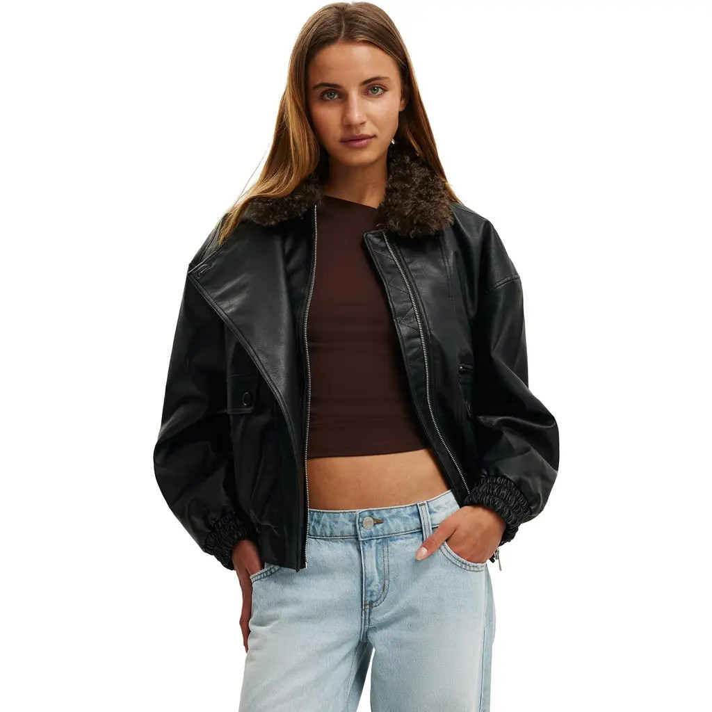 Cotton On Women's Darcy Faux Leather Bomber in Black at Nordstrom, Size Small | Nordstrom