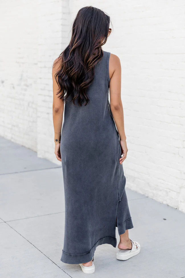 Forgotten Romance Black Acid Wash Midi Dress | Pink Lily