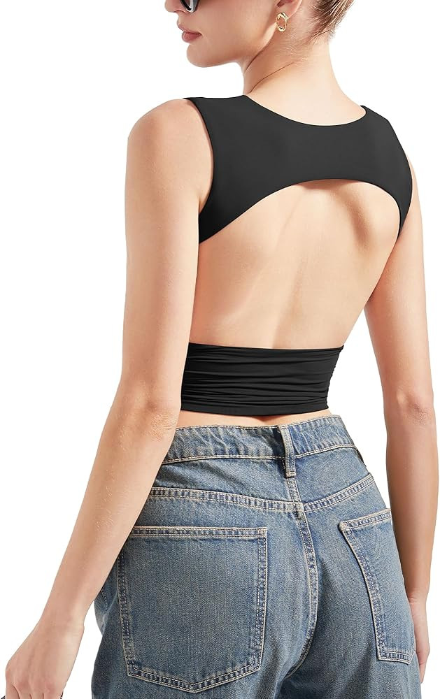 SUUKSESS Women Sexy Backless Tank Top Going Out Double Lined Y2k Basic Crop Tops | Amazon (US)